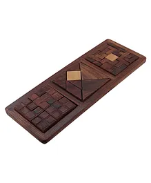ShrijiCrafts Unique Toys 3 in 1 Wooden Blocks Jigsaw Puzzles Brown - 10 Pieces