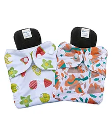 Babymoon Washable & Reusable Printed Pocket Cloth Diaper With Insert Pack of 2 - Multicolor