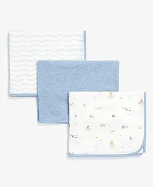 Mothercare Jersey Blankets With Animal Print Pack of 3 - White Blue