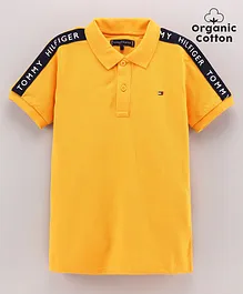 Tommy Hilfiger Half Sleeves Polo T-Shirt with Logo Printed Strip - Yellow