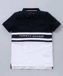 Tommy Hilfiger Half Sleeves Color Block Polo T-Shirt Logo Print - Navy Blue