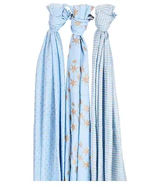 Mi Dulce An'ya Organic Cotton Star Printed Swaddle Wrapper Sky Blue - Set of 3