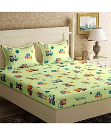 Jaipur Fabric  240 TC King Size Bedsheet With 2 Pillow Covers Multiprint - Light Green 