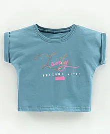 Enfance Core Short Sleeves Love Print Top - Blue