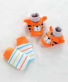 Babyoye 100% Cotton Mittens & Booties Tiger Design - Orange White