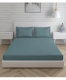 Boutique Living Pure Earth 100% Cotton Solid King Size Bedsheet With Pillow Covers - Blue