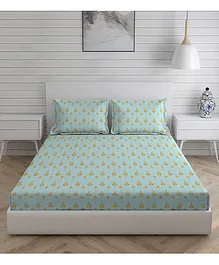 Boutique Living Celebrity 100% Cotton King Size Printed Bedsheet & Pillow Covers - Blue Gold