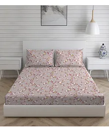 Boutique Living 160 TC 100% Cotton Iris Gaze Double Bedsheet With 2 Pillow Covers Floral Print - Pink