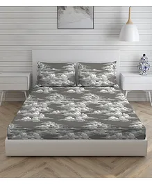 Layers Panchatatva 146 TC 100% Cotton Double Bedsheet With 2 Pillow Covers Cloud Print - Grey