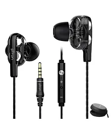 pTron Boom Pro In-ear Dual Driver Wired Earphones - Black Silver