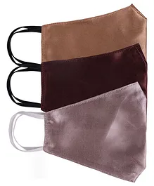 Arendelle Solid Pack Of 3 Satin Masks - Beige Maroon And Silver