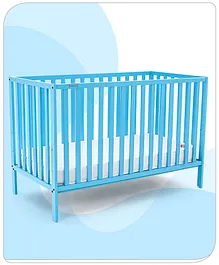 Babyhug Visby Wooden Cot with 3 Level Height Adjustment & Plug and Play Assembly - Sky Blue