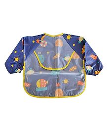 SYGA Planets & Space Printed Waterproof Feeding Bib With Sleeves - Blue Yellow