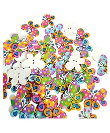 Syga Wooden Buttons Butterfly Design 50 Pieces - Multicolour