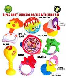Yamama Baby Rattle Teether Toy Set Pack Of 8 - Multicolor 