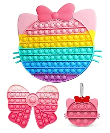 YAMAMA Jumbo Kitty with Bow & Keychain Pop it Fidget Toys Big Size Pack of 3 - Multicolor