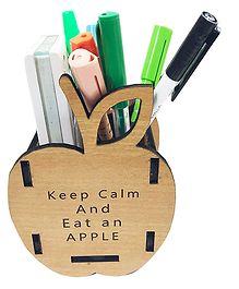 WISSEN Wooden Apple Shape Pen Stand - Brown