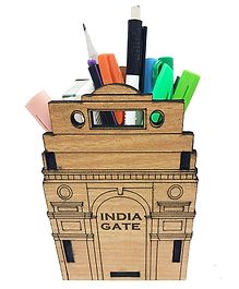 WISSEN Wooden India Gate Shape Pen Stand - Brown