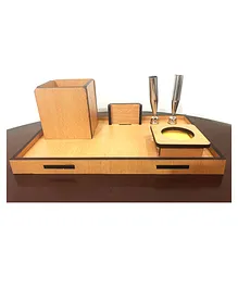 WISSEN Wooden Desk Organiser 8 inch 2 Holder Pen Stand Model 1 (Color May Vary)