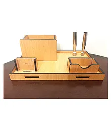 WISSEN Wooden Desk Organiser 8 Inch 2 Holder Pen Stand Model 3 (Colour May Vary)