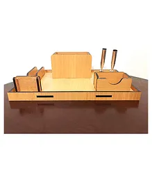 WISSEN Wooden Desk Organizer 10 Inch 2 Holder Pen Stand Model 1 (Color May Vary)