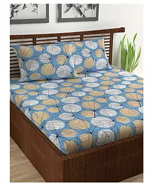 Divine Casa Floral Blend Cotton King Bedsheet with 2 Pillow Covers - Blue & Beige