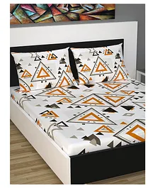 Divine Casa Geometric Blend Cotton King Bedsheet with 2 Pillow Covers - Orange & Grey