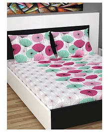 Divine Casa Floral Glace Cotton King Bedsheet with 2 Pillow Covers - Pink & Turquoise