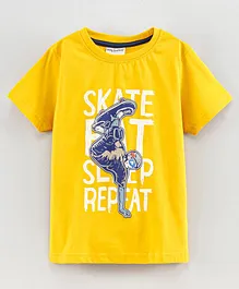 Lazy Bones Half Sleeves T-Shirt Skate & Text Print - Yellow