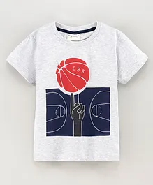 Lazy Bones Half Sleeves T-Shirt Basketball Print - Melange Grey