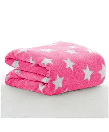 OYO Baby Premium Reversible Plush Double Layer Blanket Star Print - Dark Pink