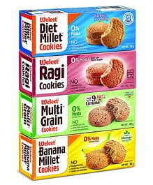 Weleet Multi Grain Millet Ragi & Banana Millet Digestive Cookies Pack Of 4 - 90 gm Each