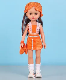 Speedage Ahnna Doll In Polka Dot Print Dress Orange - Height 33 cm