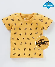 Bodycare Half Sleeves T-Shirt Cars Print - Mustard Yellow