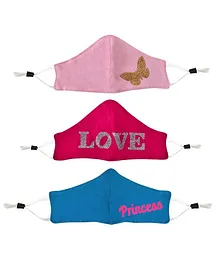 Tiny Bugs Pack Of 3 Love & Butterfly Printed Mask - Pink & Blue