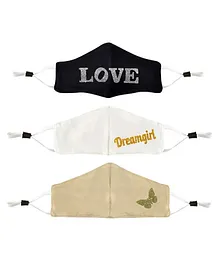 Tiny Bugs Pack Of 3 Love & Dream Girl Printed Mask - Black Beige White