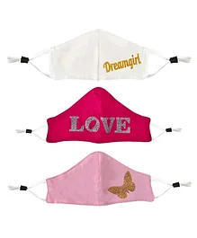 Tiny Bugs Pack Of 3 Love & Butterfly Printed Mask - Pink & White