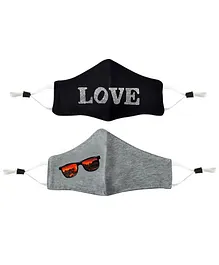 Tiny Bugs Pack Of 2 Love & Sunglasses Printed Mask - Black & Grey