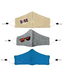 Tiny Bugs Pack Of 3 Dude & Sunglasses Printed Mask - Beige Grey Blue