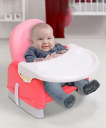 Baby Moo Foldable Feeding Booster Seat With Adjustable Height & Food Tray - Pink
