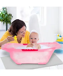 Baby Moo Transparent Bath Tub With Soap Holder And Drain Plug - Pink