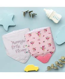 Baby Moo Feeding Bandana Bibs Mummy's Little Flower Print Pack Of 2 - Pink White
