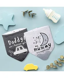 Baby Moo Feeding Bandana Bibs Daddy's Car Print Pack Of 2 - Grey