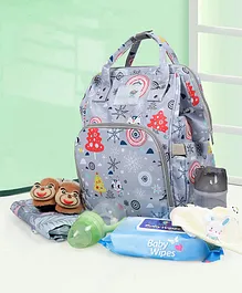 Baby Moo Waterproof Backpack Style Maternity Diaper Bag Winter Wonderland Print - Grey