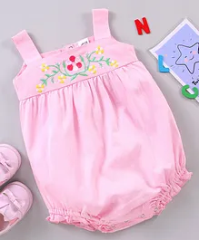Spring Bunny Sleeveless Floral Embroidered Romper - Pink