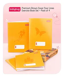 Babyhug Premium Brown Cover Four Lines Exercise Book Set Pack of 4 - 172 Pages Each