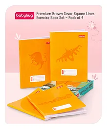 Babyhug Premium Brown Cover Square Lines Exercise Book Set Pack of 4 - 172 Pages Each