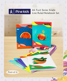 Pine Kids Premium A4 Fruit Series Single Line Ruled Exercise Notebook Set Pack of 6 - 128 Pages Each