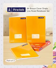 Pine Kids Premium A4 Brown Cover Single Line Ruled Exercise Notebook Set Pack of 3 - 172 Pages Each