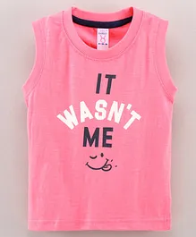 Pink Rabbit Sleeveless T-Shirt Text Print - Pink